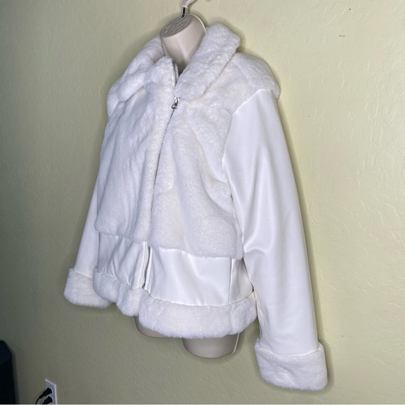 Nine West Cream Faux Fur Moto Jacket Coat Size Large L - Picture 4 of 16